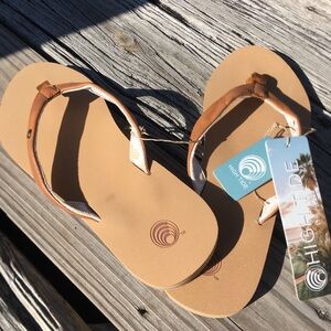 High Tide Tan Leather-Look Flip Flop Sandals